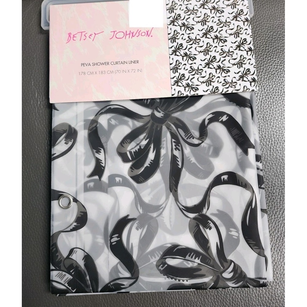 NEW Betsey Johnson Black Ribbon Bows Shower Curtain Liner PEVA